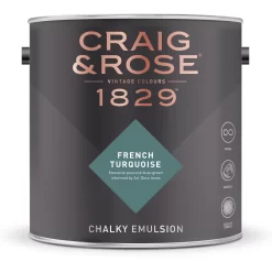 Craig & Rose 1829 French Turquoise Chalky Emulsion Paint, 2.5L -Trade Point Sale Shop craig rose 1829 french turquoise chalky emulsion paint 2 5l5036211061825 08c bq