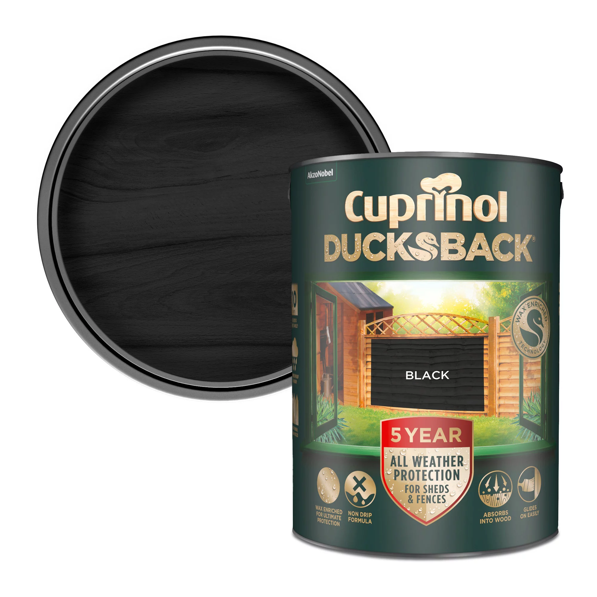 Cuprinol 5 year ducksback Black Matt Fence & shed Treatment, 5L Cuprinol 5 Year Ducksback Black Matt Fence & Shed Treatment, 5L -Trade Point Sale Shop cuprinol 5 year ducksback black matt fence shed treatment 5l5010212619360 02c bq