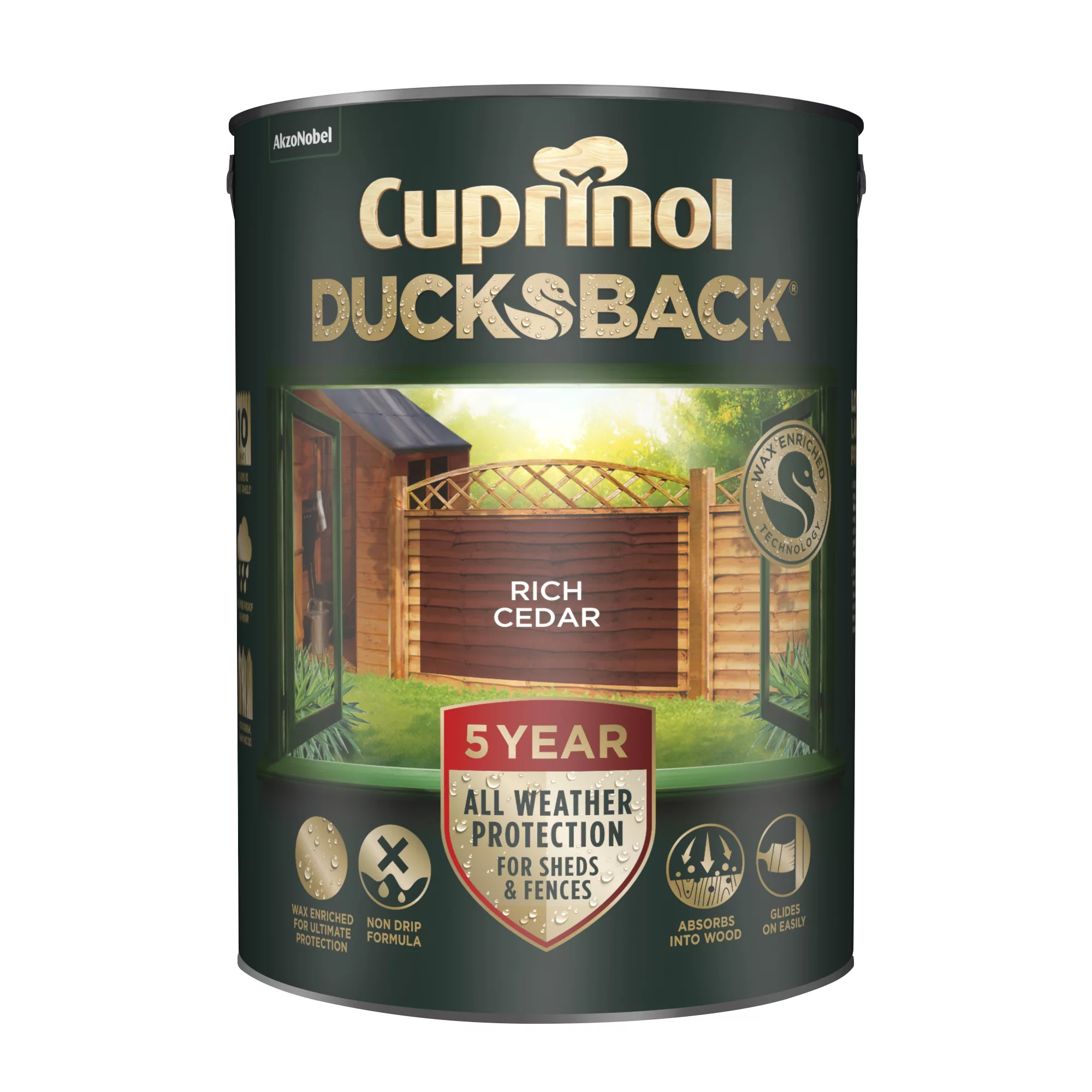 Cuprinol 5 year ducksback Rich cedar Fence & shed Treatment, 5L Cuprinol 5 Year Ducksback Rich Cedar Fence & Shed Treatment, 5L -Trade Point Sale Shop cuprinol 5 year ducksback rich cedar fence shed treatment 5l5010368017348 04c bq