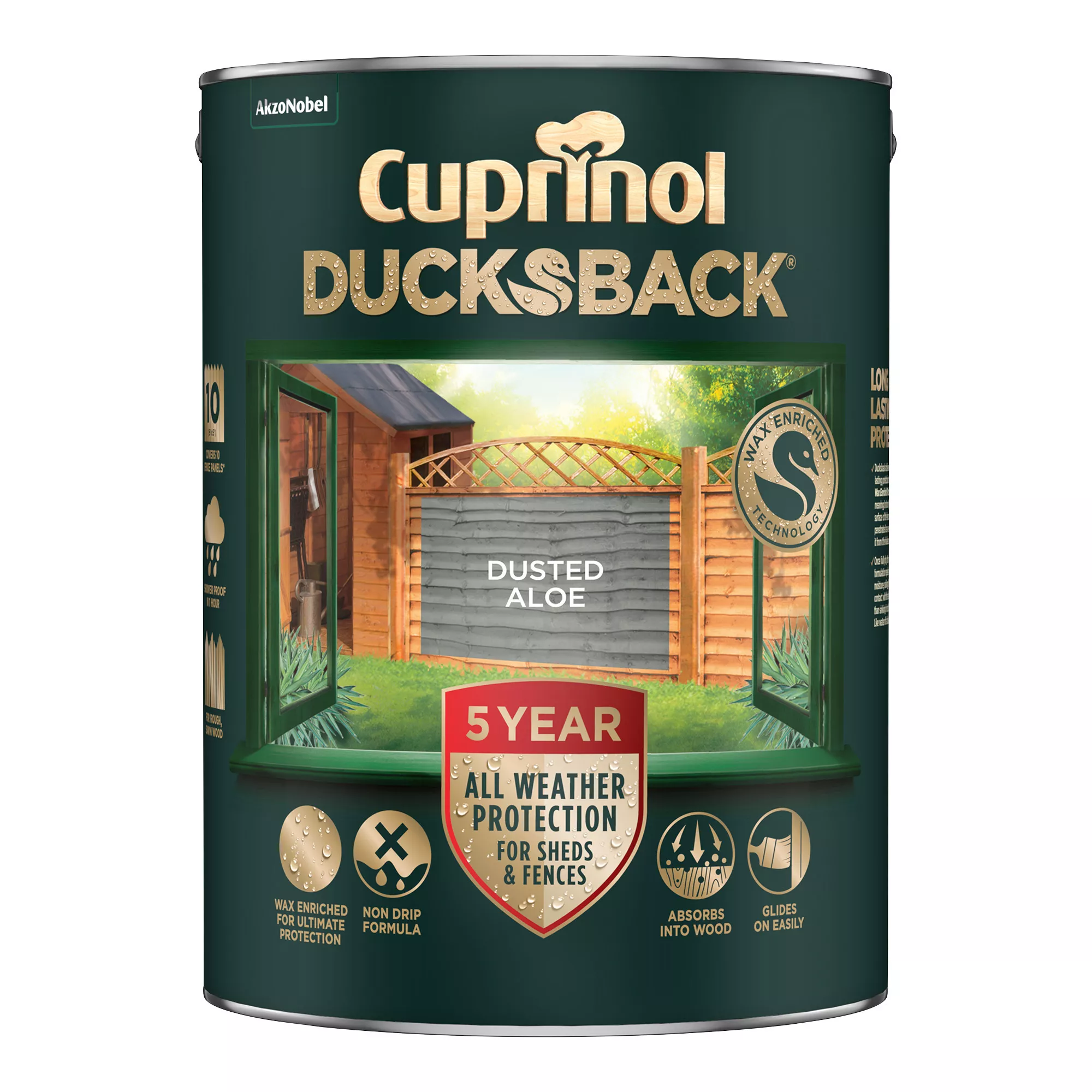 Cuprinol Ducksback Dusted Aloe Matt Arbours, fencing, gates, sheds & summerhouses Treatment, 5L Cuprinol Ducksback Dusted Aloe Matt Arbours, Fencing, Gates, Sheds & Summerhouses Treatment, 5L -Trade Point Sale Shop cuprinol ducksback dusted aloe matt arbours fencing gates sheds summerhouses treatment 5l5010212667231 08c bq