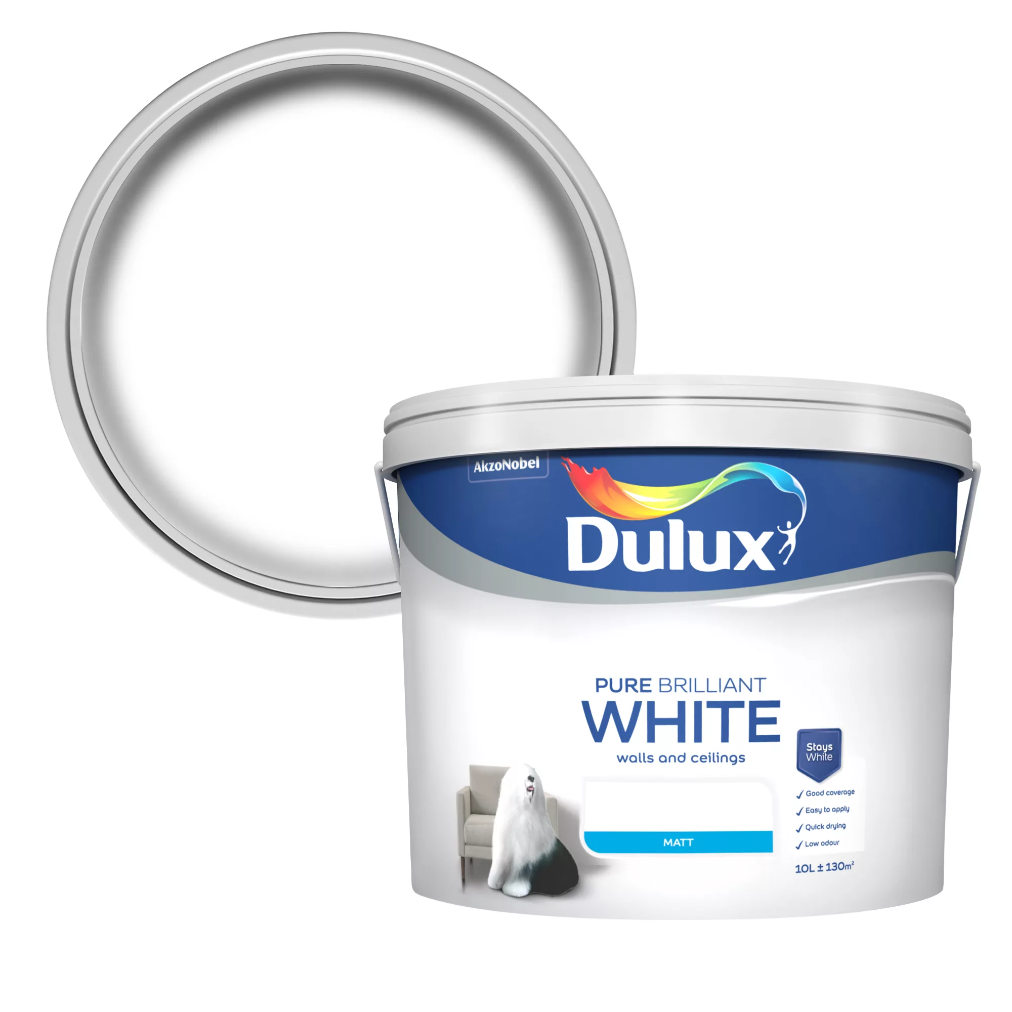 Dulux Pure brilliant white Matt Emulsion paint, 10L Dulux Pure Brilliant White Matt Emulsion Paint, 10L -Trade Point Sale Shop dulux pure brilliant white matt emulsion paint 10l5010212625811 02c bq