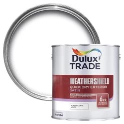 Dulux Trade Pure Brilliant White Satinwood Exterior Metal & Wood Paint, 2.5L