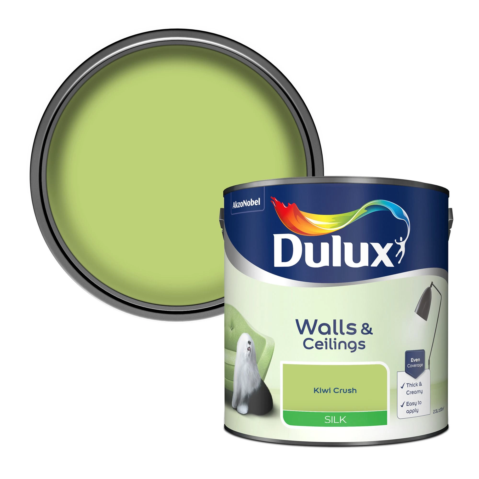 Dulux Walls & ceilings Kiwi crush Silk Emulsion paint, 2.5L Dulux Walls & Ceilings Kiwi Crush Silk Emulsion Paint, 2.5L -Trade Point Sale Shop dulux walls ceilings kiwi crush silk emulsion paint 2 5l5010212640074 02c bq