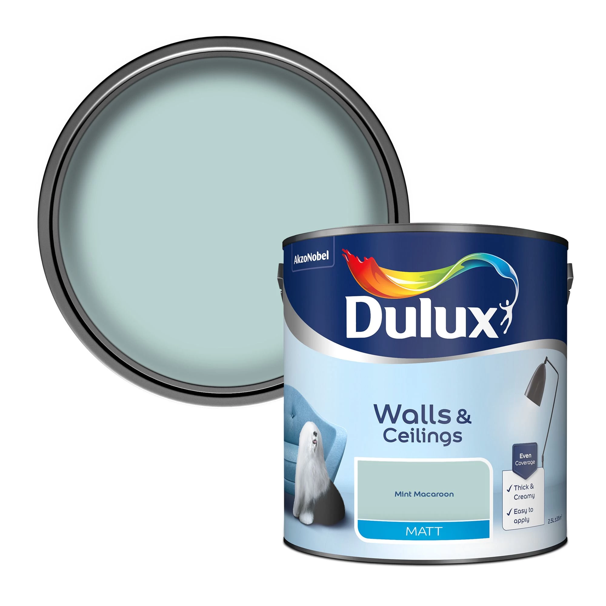 Dulux Walls & ceilings Mint macaroon Matt Emulsion paint, 2.5L Dulux Walls & Ceilings Mint Macaroon Matt Emulsion Paint, 2.5L -Trade Point Sale Shop dulux walls ceilings mint macaroon matt emulsion paint 2 5l5010212573051 02c bq
