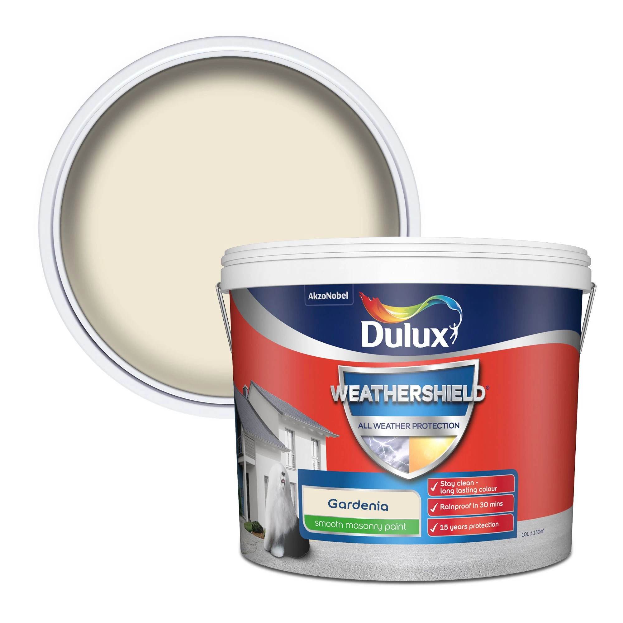 Dulux Weathershield Gardenia Smooth Matt Masonry paint, 10L Dulux Weathershield Gardenia Smooth Matt Masonry Paint, 10L -Trade Point Sale Shop dulux weathershield gardenia smooth matt masonry paint 10l5010212644539 02c bq