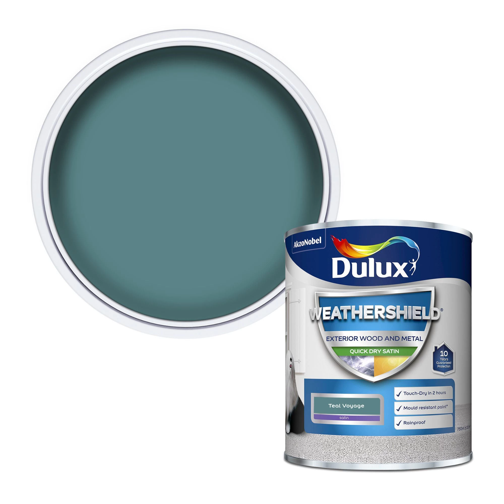 Dulux Weathershield Teal Voyage Satinwood Emulsion paint, 750ml Dulux Weathershield Teal Voyage Satinwood Emulsion Paint, 750ml -Trade Point Sale Shop dulux weathershield teal voyage satinwood emulsion paint 750ml5010212651568 02c bq