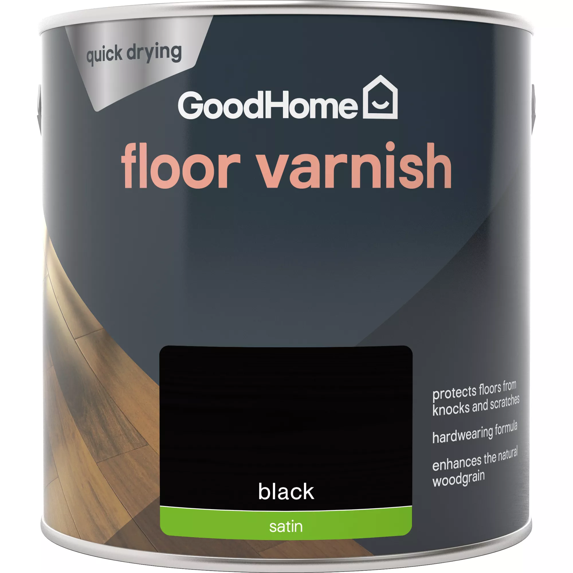 GoodHome Black Satin Floor Wood varnish, 2.5L GoodHome Black Satin Floor Wood Varnish, 2.5L -Trade Point Sale Shop goodhome black satin floor wood varnish 2 5l5059340487021 02c