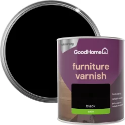 GoodHome Black Satin Multi-surface Furniture Wood Varnish, 750ml