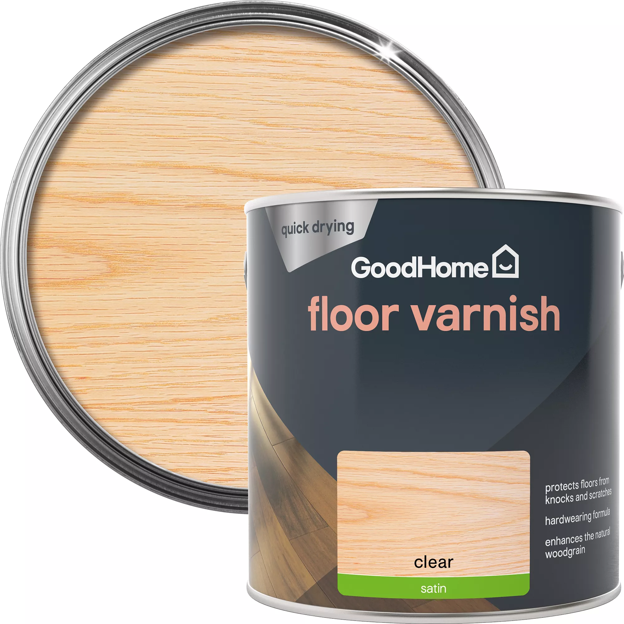 GoodHome Clear Satin Floor Wood varnish, 2.5L GoodHome Clear Satin Floor Wood Varnish, 2.5L -Trade Point Sale Shop goodhome clear satin floor wood varnish 2 5l5059340486956 21c
