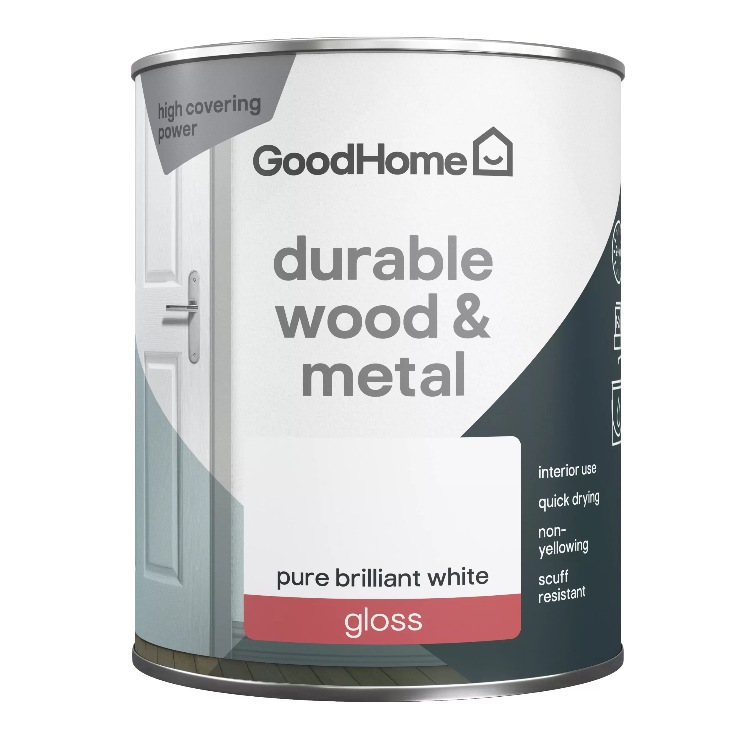 GoodHome Durable Pure Brilliant White Gloss Metal & wood paint, 750ml GoodHome Durable Pure Brilliant White Gloss Metal & Wood Paint, 750ml -Trade Point Sale Shop goodhome durable pure brilliant white gloss metal wood paint 750ml5059340188324 02c scaled