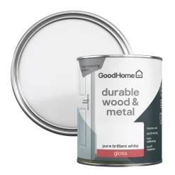 GoodHome Durable Pure Brilliant White Gloss Metal & Wood Paint, 750ml