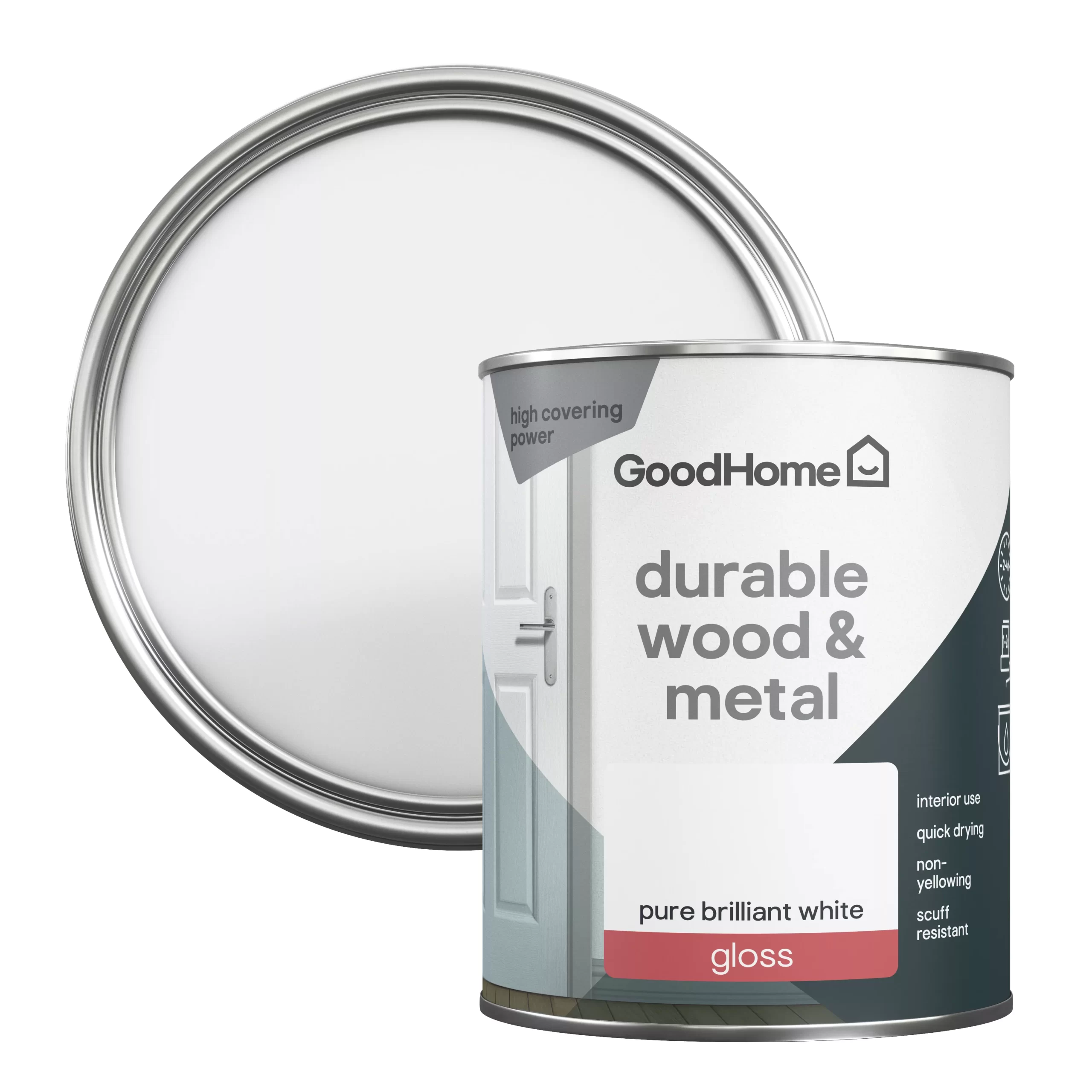 GoodHome Durable Pure Brilliant White Gloss Metal & wood paint, 750ml GoodHome Durable Pure Brilliant White Gloss Metal & Wood Paint, 750ml -Trade Point Sale Shop goodhome durable pure brilliant white gloss metal wood paint 750ml5059340188324 21c scaled