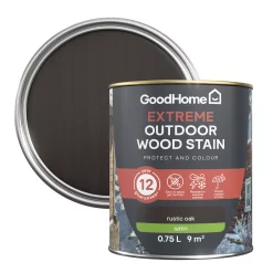 GoodHome Extreme Outdoor Rustic Oak Satin Quick Dry Wood Stain, 750ml