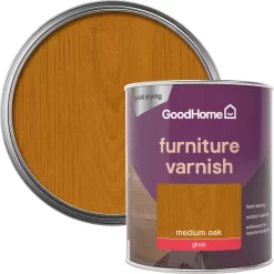 GoodHome Medium Oak Gloss Multi-surface Furniture Wood Varnish, 750ml