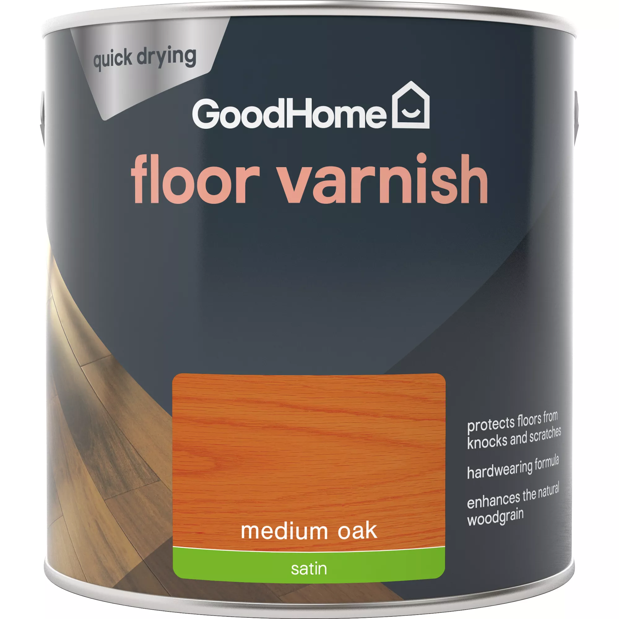 GoodHome Medium Oak Satin Floor Wood varnish, 2.5L GoodHome Medium Oak Satin Floor Wood Varnish, 2.5L -Trade Point Sale Shop goodhome medium oak satin floor wood varnish 2 5l5059340486963 02c