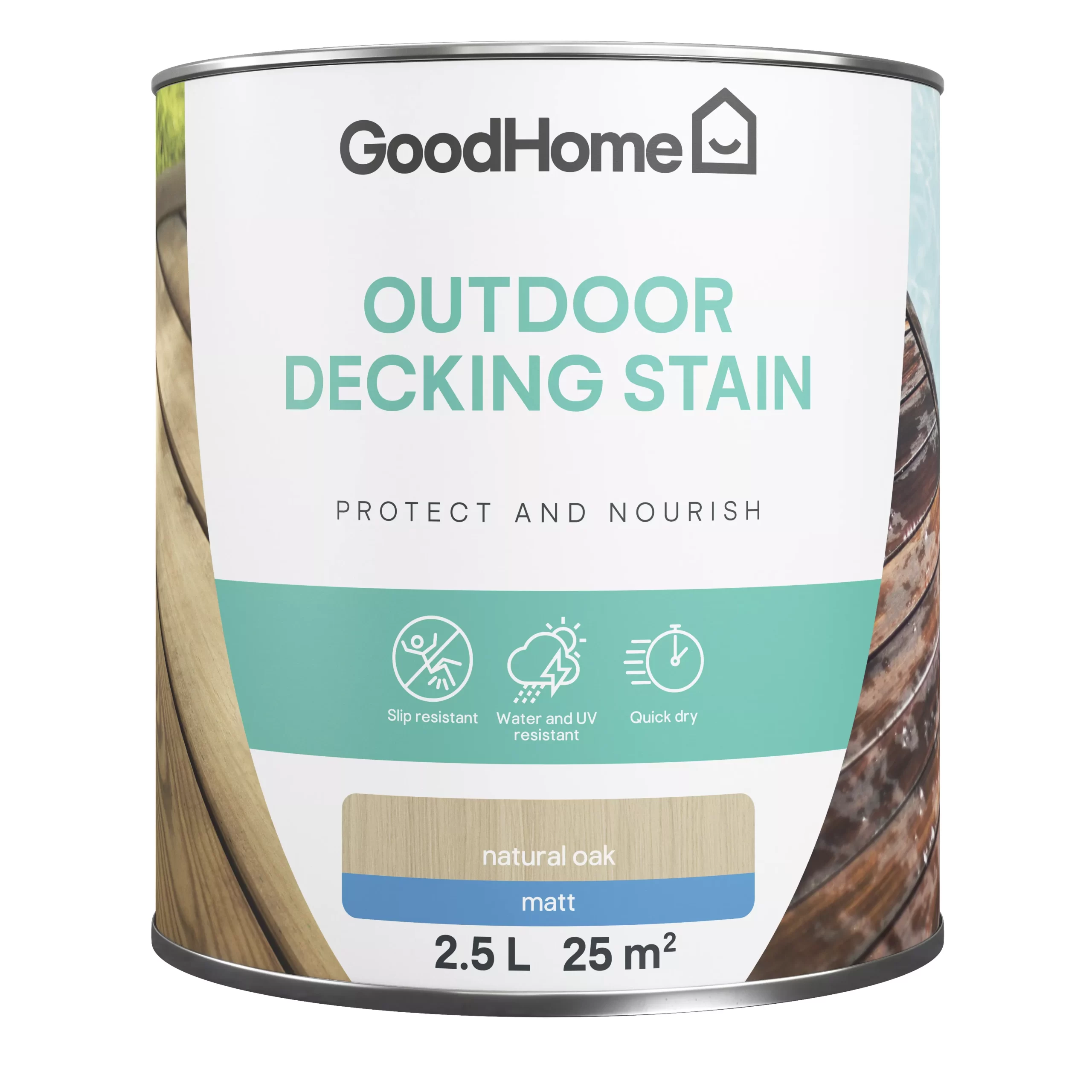 GoodHome Natural oak Matt Quick dry Decking Wood stain, 2.5L GoodHome Natural Oak Matt Quick Dry Decking Wood Stain, 2.5L -Trade Point Sale Shop goodhome natural oak matt quick dry decking wood stain 2 5l5059340297156 02c scaled