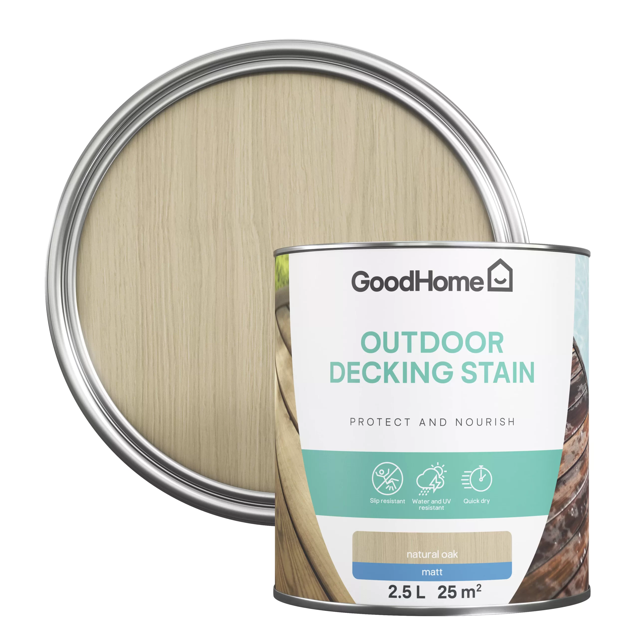 GoodHome Natural oak Matt Quick dry Decking Wood stain, 2.5L GoodHome Natural Oak Matt Quick Dry Decking Wood Stain, 2.5L -Trade Point Sale Shop goodhome natural oak matt quick dry decking wood stain 2 5l5059340297156 21c scaled