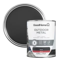 GoodHome Outdoor Black Gloss Exterior Metal Paint, 750ml Tin