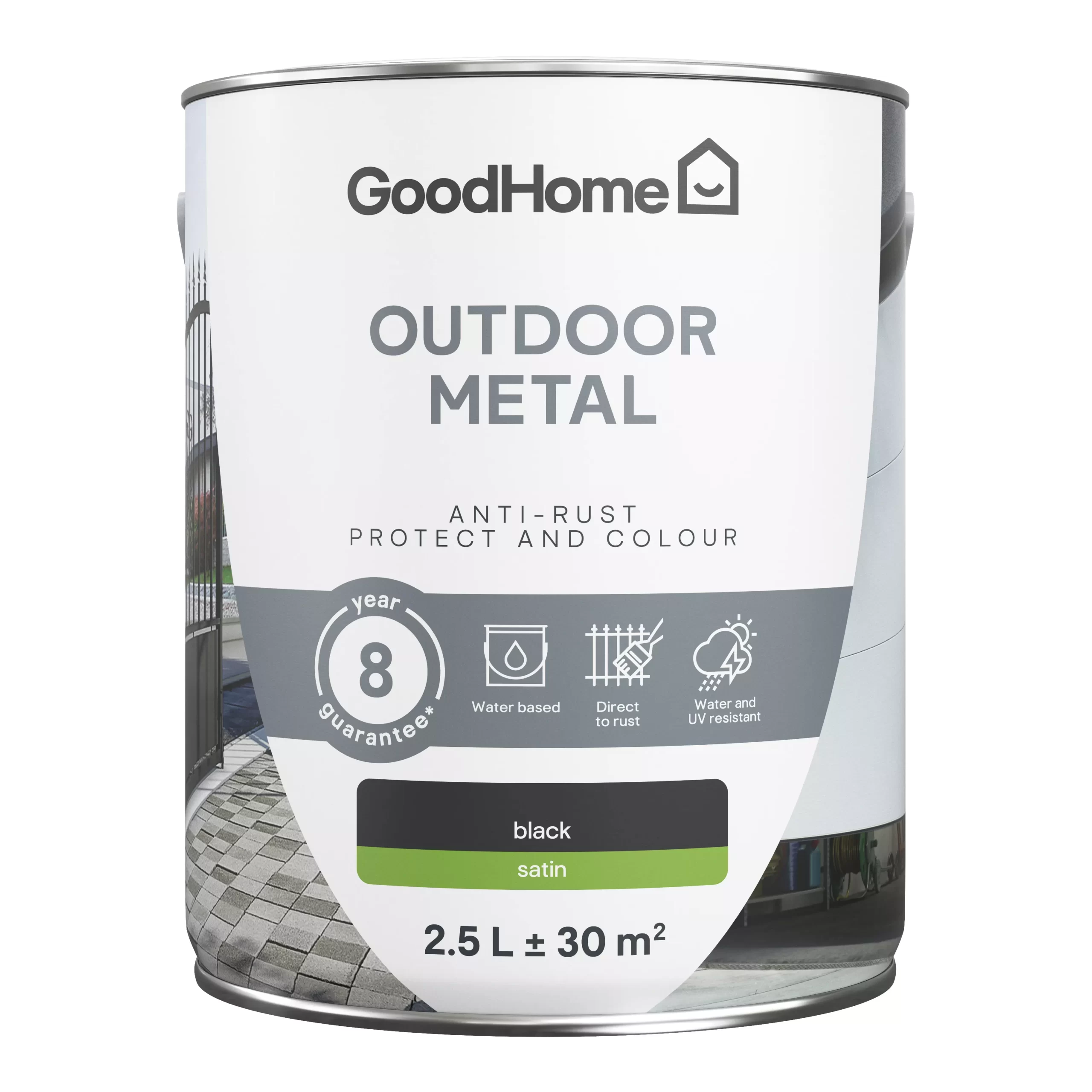 GoodHome Outdoor Black Satinwood Exterior Metal paint, 2.5L Tin GoodHome Outdoor Black Satinwood Exterior Metal Paint, 2.5L Tin -Trade Point Sale Shop goodhome outdoor black satinwood exterior metal paint 2 5l tin5059340296104 02c scaled