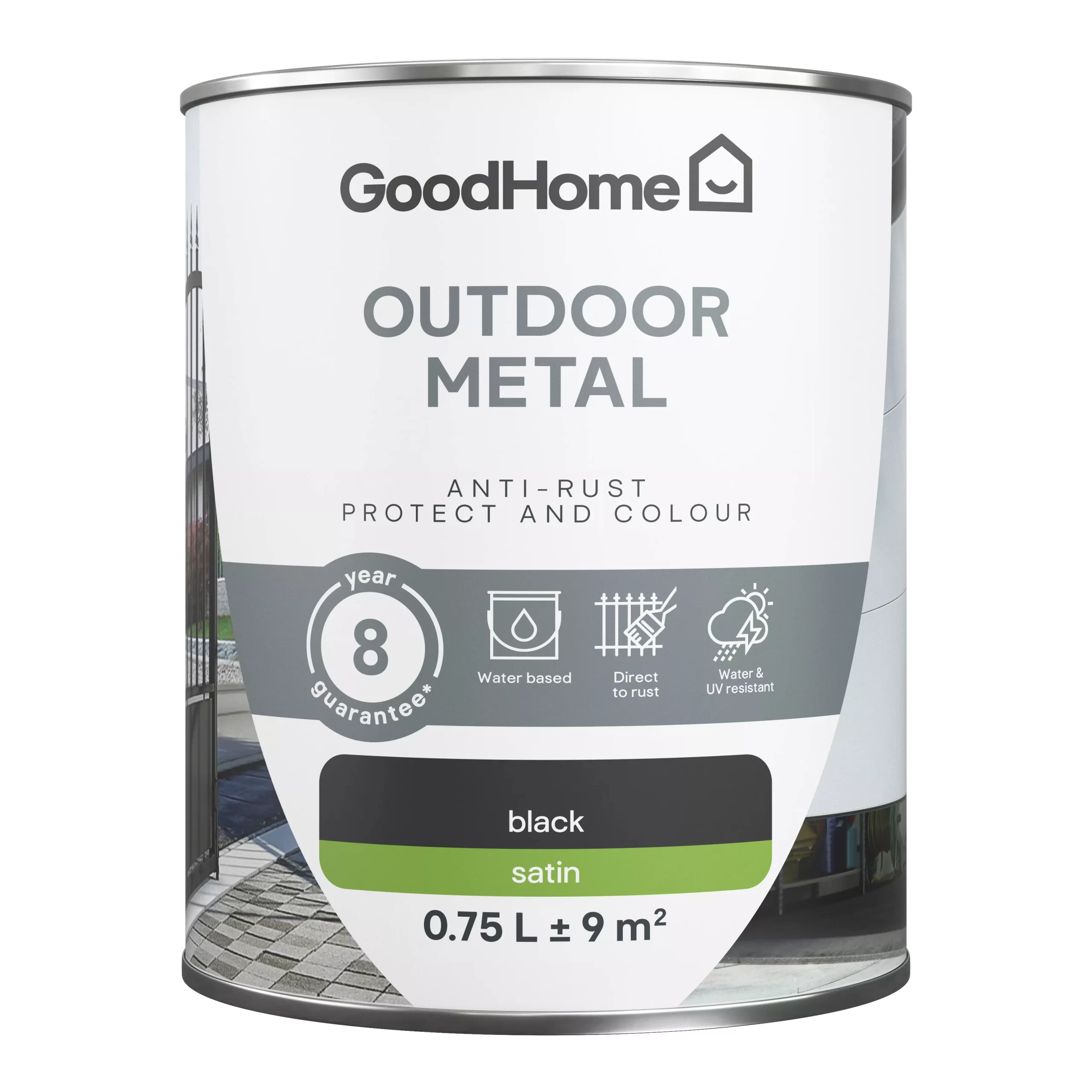 GoodHome Outdoor Black Satinwood Exterior Metal paint, 750ml Tin GoodHome Outdoor Black Satinwood Exterior Metal Paint, 750ml Tin -Trade Point Sale Shop goodhome outdoor black satinwood exterior metal paint 750ml tin5059340296050 02c scaled