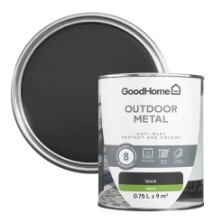 GoodHome Outdoor Black Satinwood Exterior Metal Paint, 750ml Tin