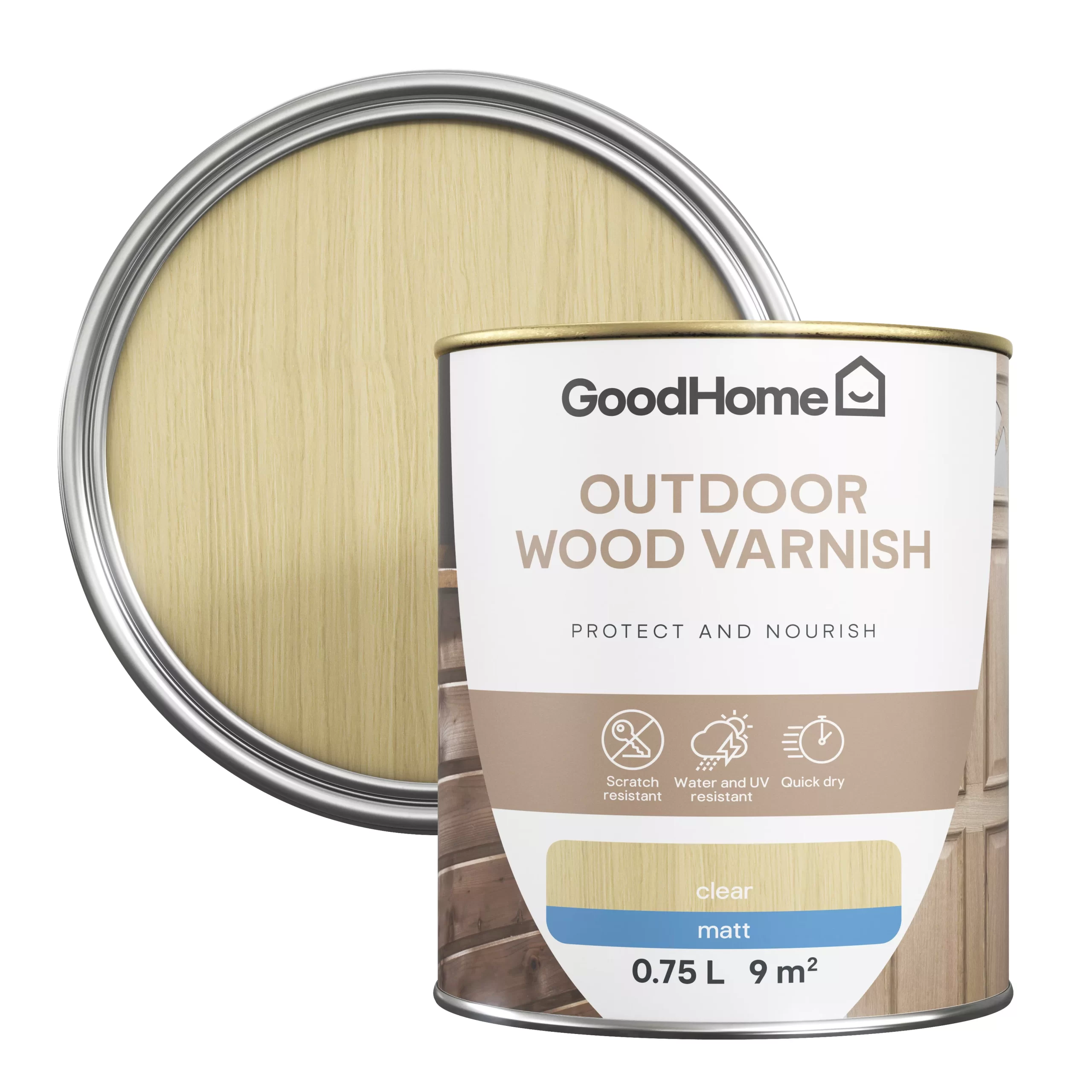 GoodHome Outdoor Clear Matt Varnish, 750ml GoodHome Outdoor Clear Matt Varnish, 750ml -Trade Point Sale Shop goodhome outdoor clear matt varnish 750ml5059340297613 21c scaled