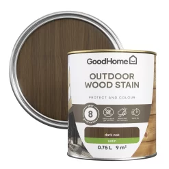 GoodHome Outdoor Dark Oak Satin Quick Dry Wood Stain, 750ml