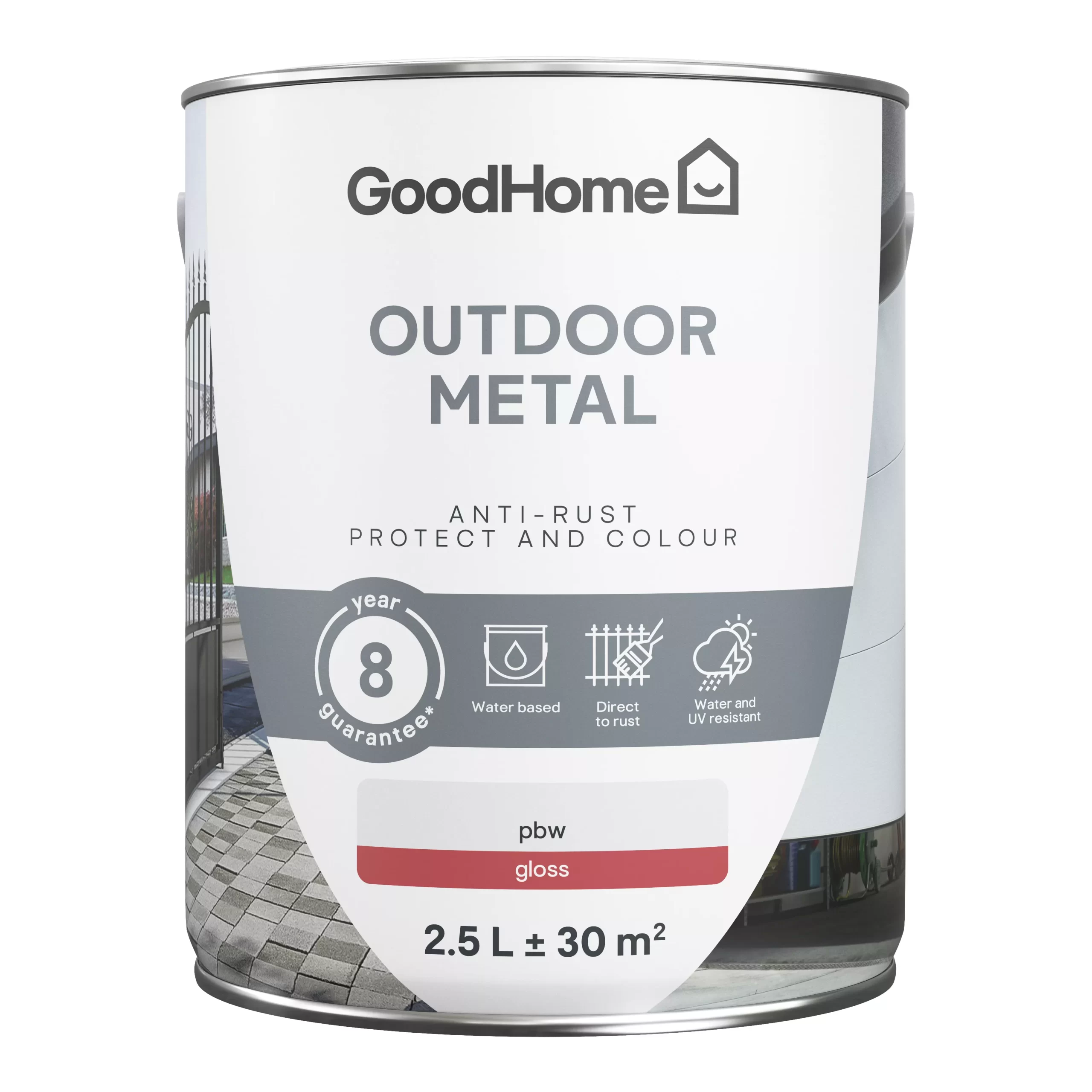 GoodHome Outdoor White Gloss Exterior Metal paint, 2.5L Tin GoodHome Outdoor White Gloss Exterior Metal Paint, 2.5L Tin -Trade Point Sale Shop goodhome outdoor white gloss exterior metal paint 2 5l tin5059340296081 02c scaled