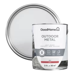 GoodHome Outdoor White Gloss Exterior Metal Paint, 2.5L Tin