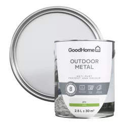 GoodHome Outdoor White Satinwood Exterior Metal Paint, 2.5L Tin