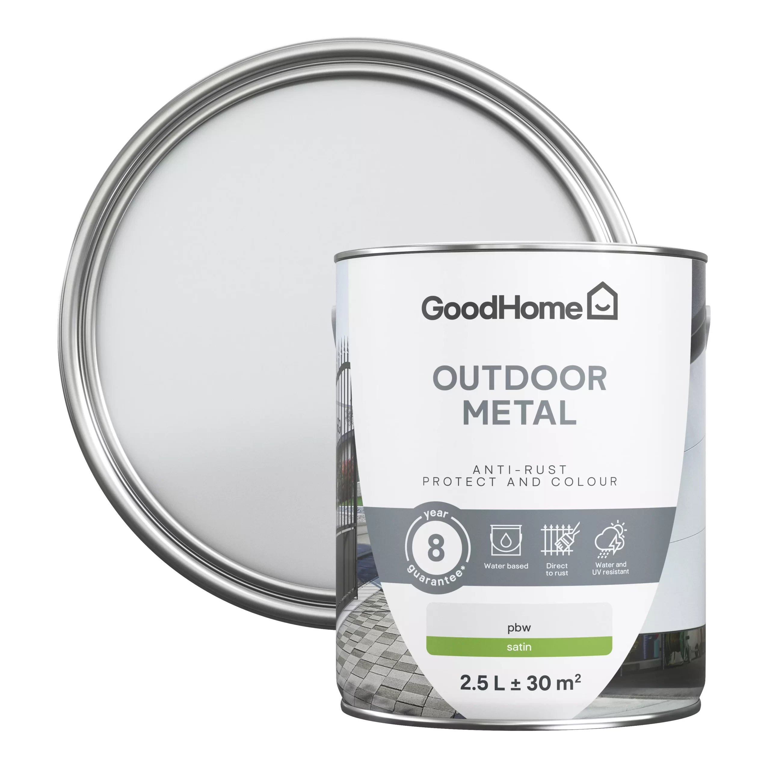 GoodHome Outdoor White Satinwood Exterior Metal paint, 2.5L Tin GoodHome Outdoor White Satinwood Exterior Metal Paint, 2.5L Tin -Trade Point Sale Shop goodhome outdoor white satinwood exterior metal paint 2 5l tin5059340296111 21c scaled