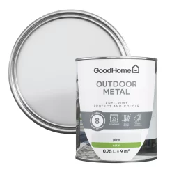 GoodHome Outdoor White Satinwood Exterior Metal Paint, 750ml Tin
