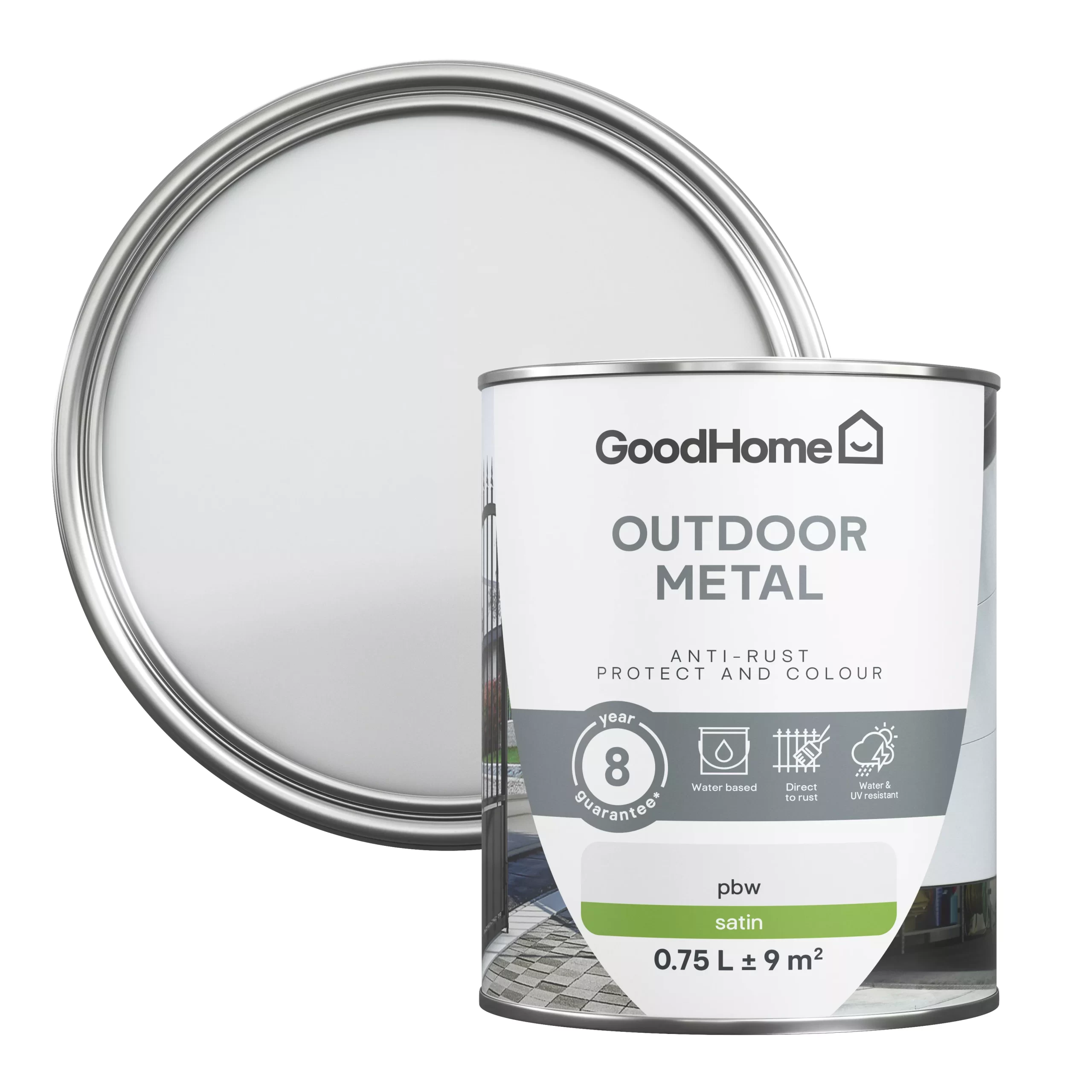 GoodHome Outdoor White Satinwood Exterior Metal paint, 750ml Tin GoodHome Outdoor White Satinwood Exterior Metal Paint, 750ml Tin -Trade Point Sale Shop goodhome outdoor white satinwood exterior metal paint 750ml tin5059340296067 21c scaled