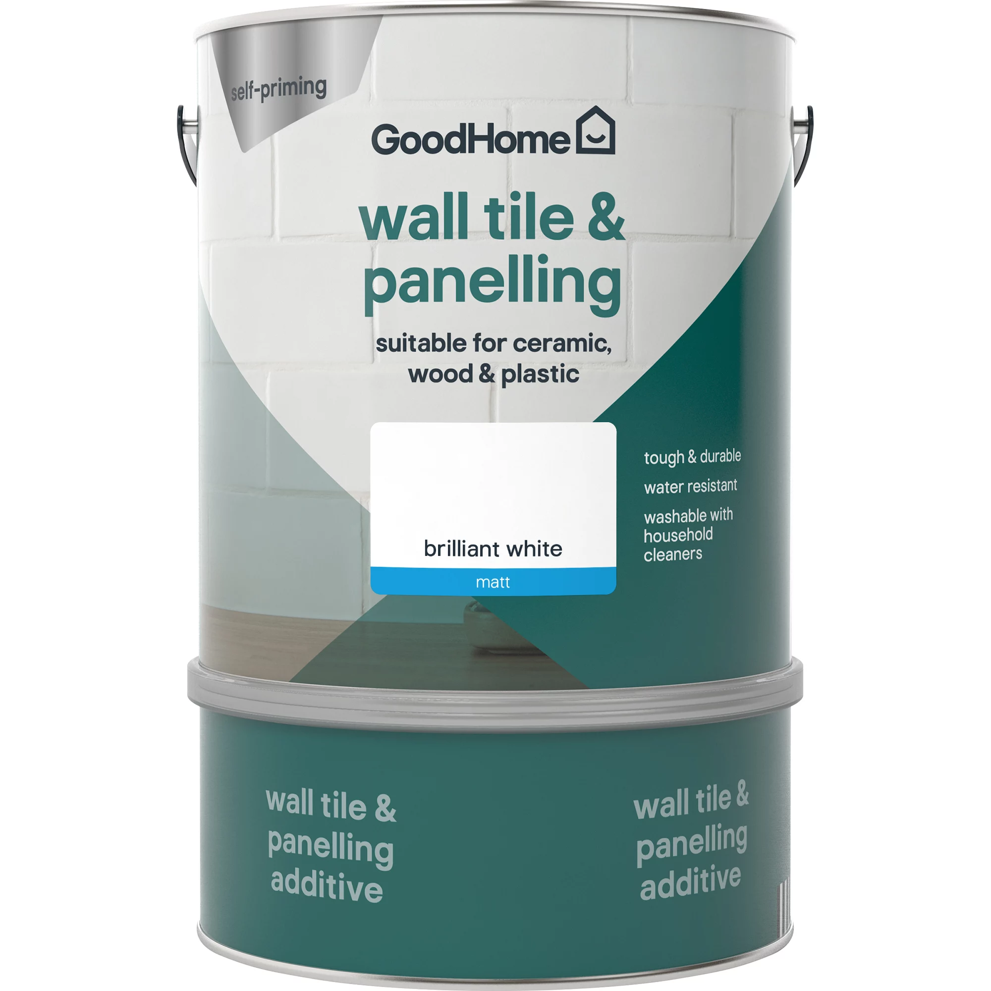 GoodHome Renovation Brilliant white Matt Wall tile & panelling paint, 2L GoodHome Renovation Brilliant White Matt Wall Tile & Panelling Paint, 2L -Trade Point Sale Shop goodhome renovation brilliant white matt wall tile panelling paint 2l5059340288468 02c