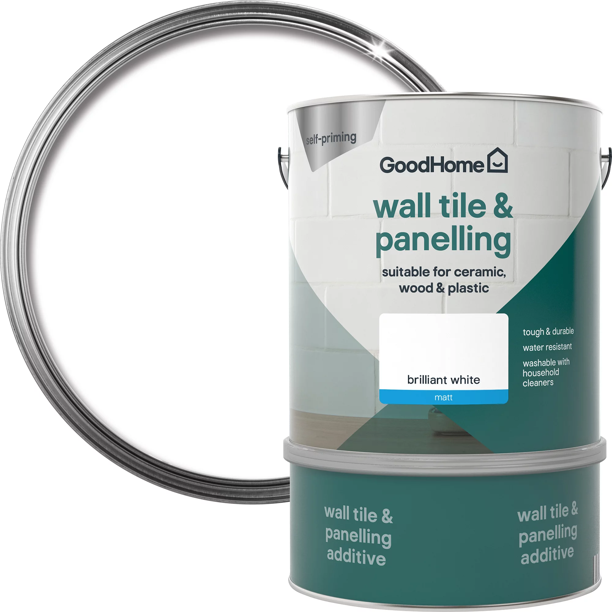GoodHome Renovation Brilliant white Matt Wall tile & panelling paint, 2L GoodHome Renovation Brilliant White Matt Wall Tile & Panelling Paint, 2L -Trade Point Sale Shop goodhome renovation brilliant white matt wall tile panelling paint 2l5059340288468 21c