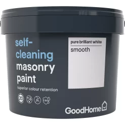 GoodHome Self-cleaning Pure Brilliant White Smooth Matt Masonry Paint, 10L -Trade Point Sale Shop goodhome self cleaning pure brilliant white smooth matt masonry paint 10l3663602521921 08c bq
