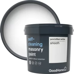 GoodHome Self-cleaning Pure Brilliant White Smooth Matt Masonry Paint, 5L -Trade Point Sale Shop goodhome self cleaning pure brilliant white smooth matt masonry paint 5l3663602521112 37c