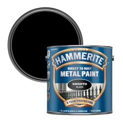 Hammerite Smoothrite Black Gloss Metal Paint, 2.5L