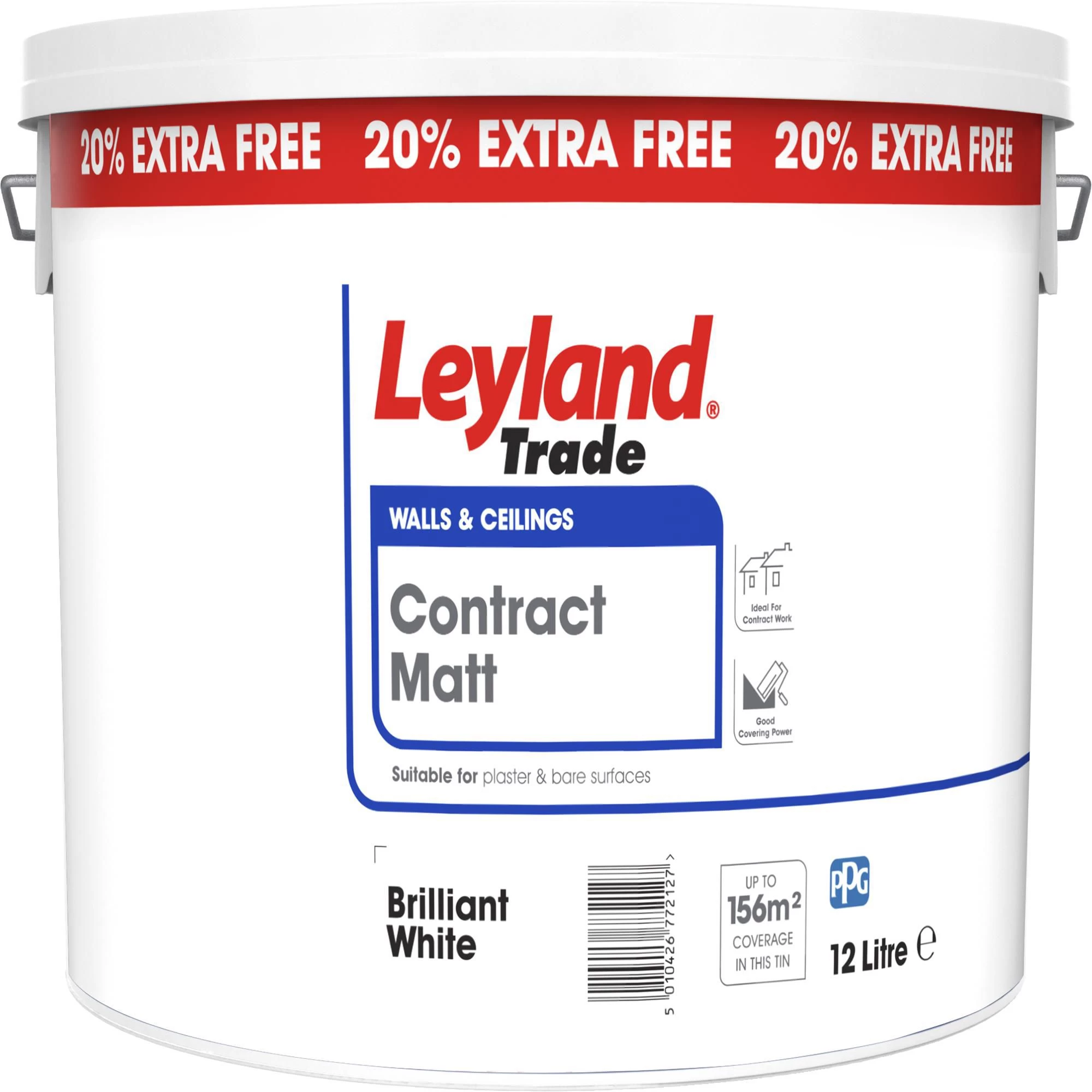 Leyland Trade Contract White Matt Emulsion paint, 12L Leyland Trade Contract White Matt Emulsion Paint, 12L -Trade Point Sale Shop leyland trade contract white matt emulsion paint 12l5010426772127 02c bq