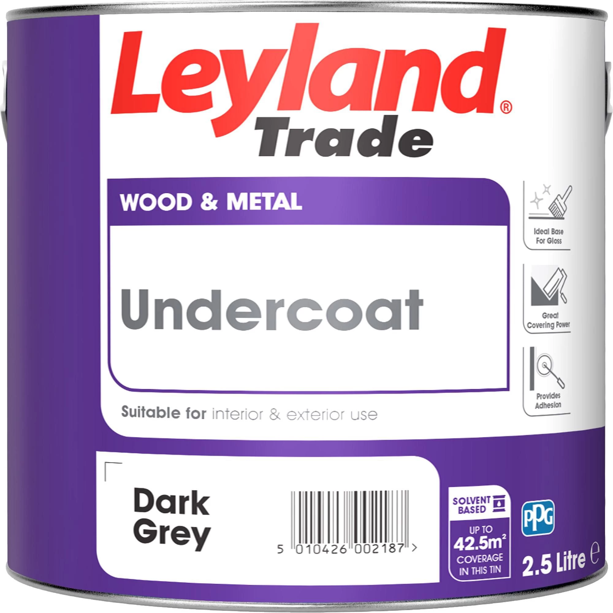 Leyland Trade Dark grey Metal & wood Primer & undercoat, 2.5L Leyland Trade Dark Grey Metal & Wood Primer & Undercoat, 2.5L -Trade Point Sale Shop leyland trade dark grey metal wood primer undercoat 2 5l5010426773124 02c bq