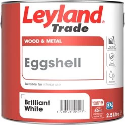 Leyland Trade Pure Brilliant White Eggshell Metal & Wood Paint, 2.5L