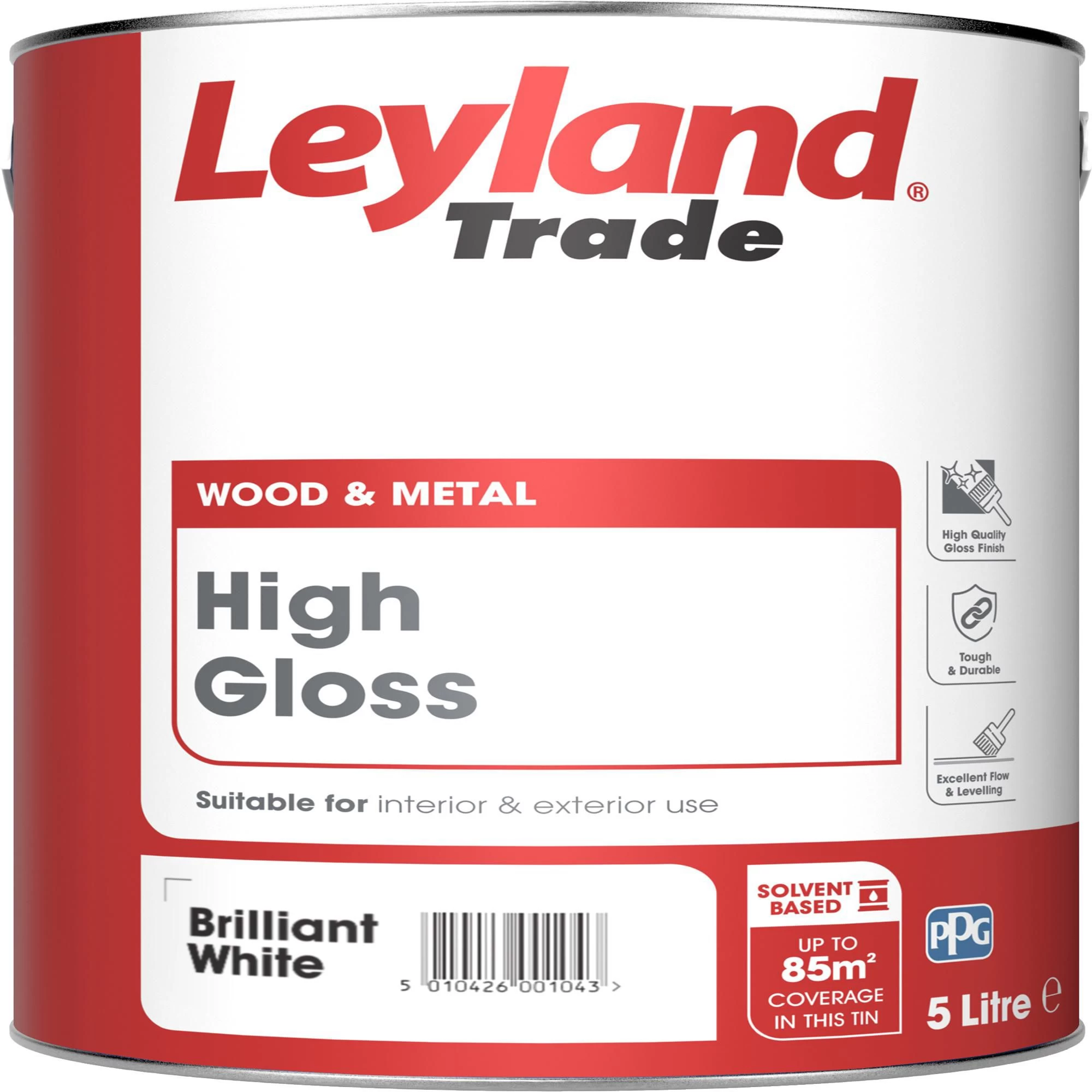 Leyland Trade Pure brilliant white Gloss Metal & wood paint, 5L Leyland Trade Pure Brilliant White Gloss Metal & Wood Paint, 5L -Trade Point Sale Shop leyland trade pure brilliant white gloss metal wood paint 5l5010426773209 02c bq