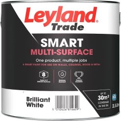 Leyland Trade Smart Brilliant White Mid Sheen Multi-surface Paint, 2.5L
