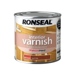 Ronseal Diamond Hard Dark Oak Gloss Wood Varnish, 0.25L