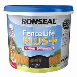 Ronseal Fence Life Plus Tudor Black Oak Matt Fence & Shed Treatment, 9L