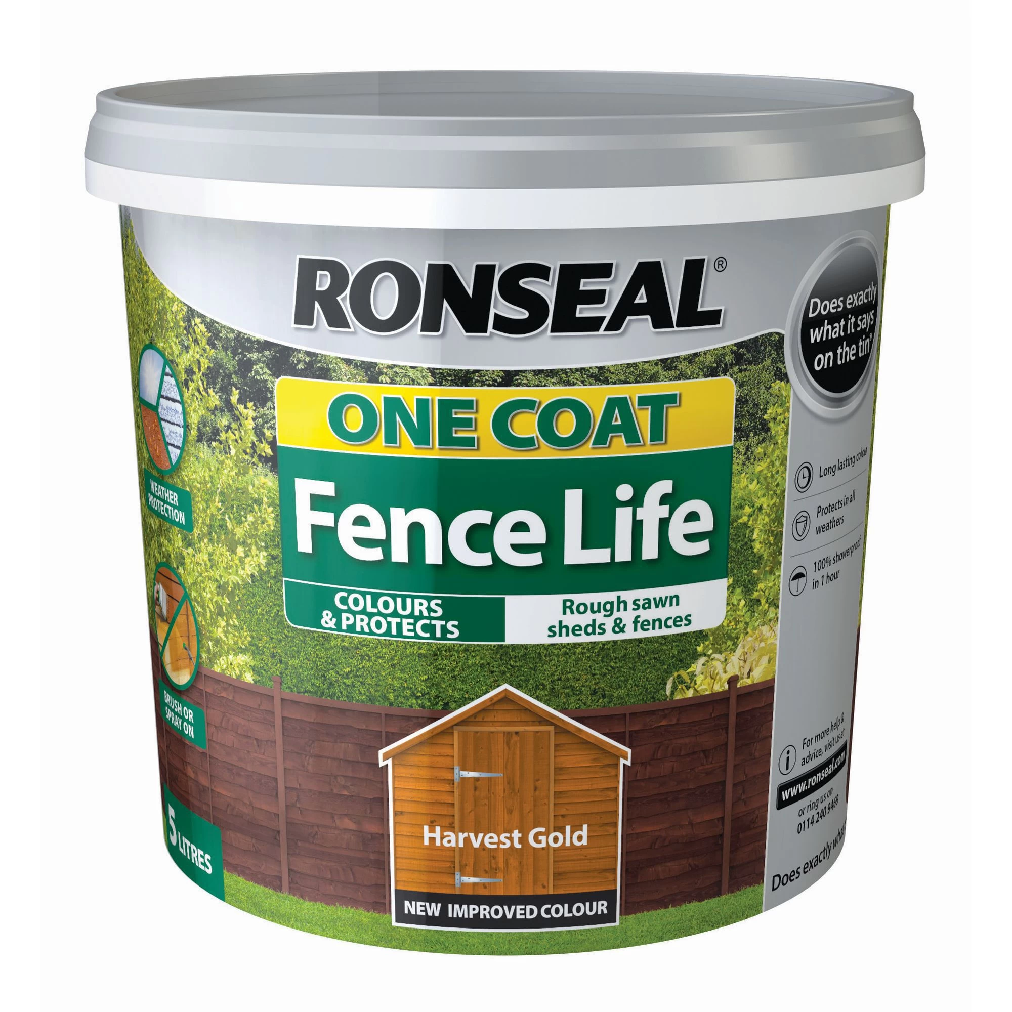 Ronseal One Coat Fence Life Harvest gold Matt Fence & shed Treatment, 5L Ronseal One Coat Fence Life Harvest Gold Matt Fence & Shed Treatment, 5L -Trade Point Sale Shop ronseal one coat fence life harvest gold matt fence shed treatment 5l5010214882922 08c bq