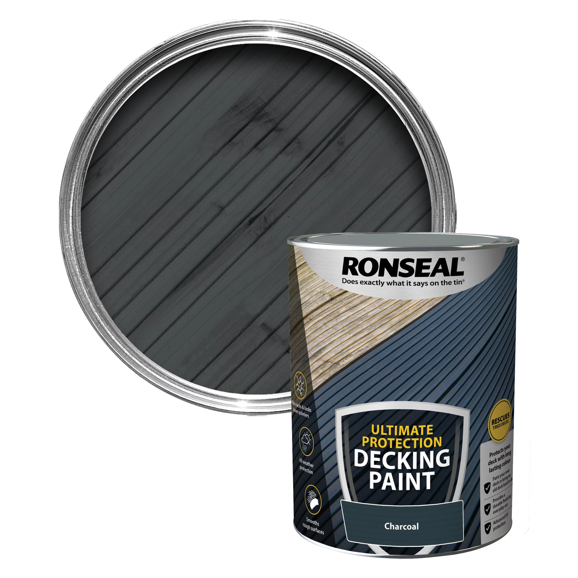 Ronseal Ultimate protection Matt charcoal Decking paint, 5L Ronseal Ultimate Protection Matt Charcoal Decking Paint, 5L -Trade Point Sale Shop ronseal ultimate protection matt charcoal decking paint 5l5010214891443 01c bq