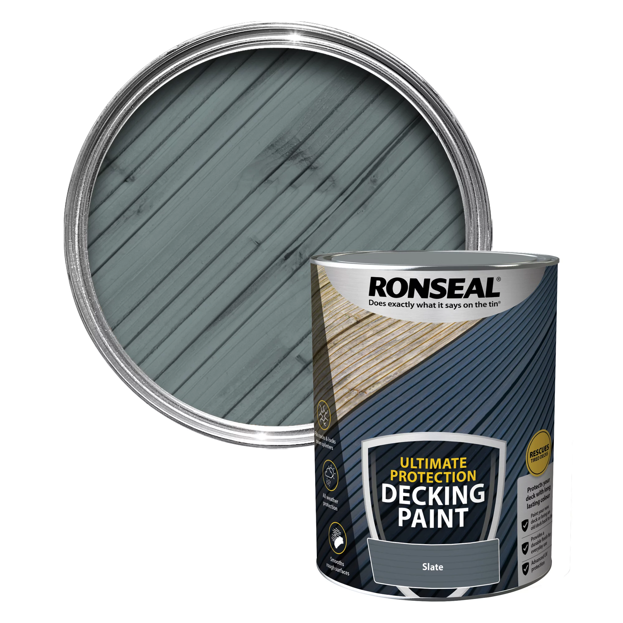 Ronseal Ultimate protection Matt slate Decking paint, 5L Ronseal Ultimate Protection Matt Slate Decking Paint, 5L -Trade Point Sale Shop ronseal ultimate protection matt slate decking paint 5l5010214891603 01c bq