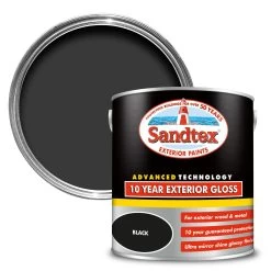 Sandtex 10 Year Black High Gloss Exterior Metal & Wood Paint, 2.5L