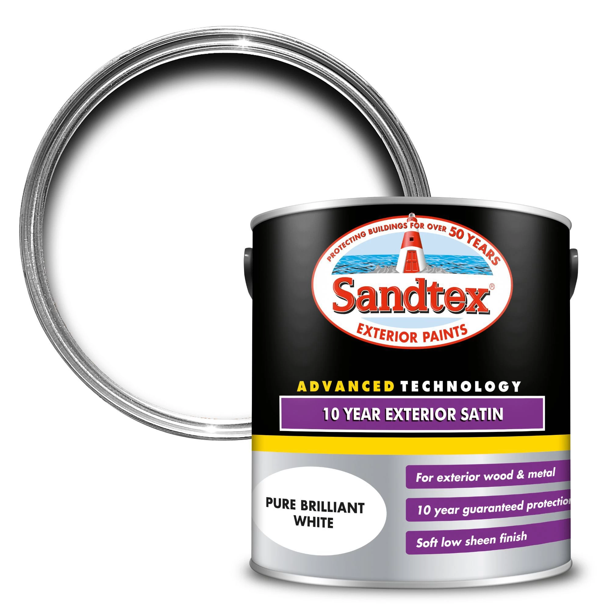 Sandtex 10 year White Satinwood Exterior Metal & wood paint, 2.5L Sandtex 10 Year White Satinwood Exterior Metal & Wood Paint, 2.5L -Trade Point Sale Shop sandtex 10 year white satinwood exterior metal wood paint 2 5l5010131544811 02c bq